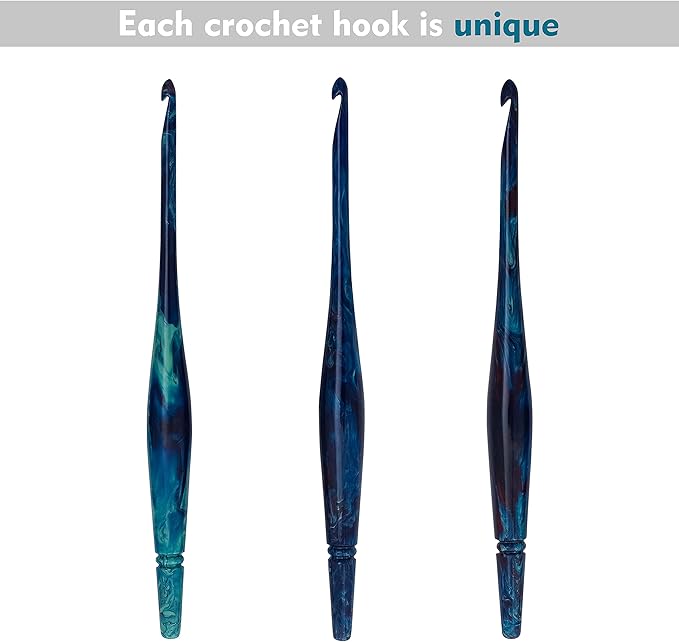 Ommi Ergonomic Handle Crochet Hooks | Handcrafted 7’’ Crochet Hook | Knitting Needle, Craft Yarn Weave | Best Gift! (Blue, 6 mm)