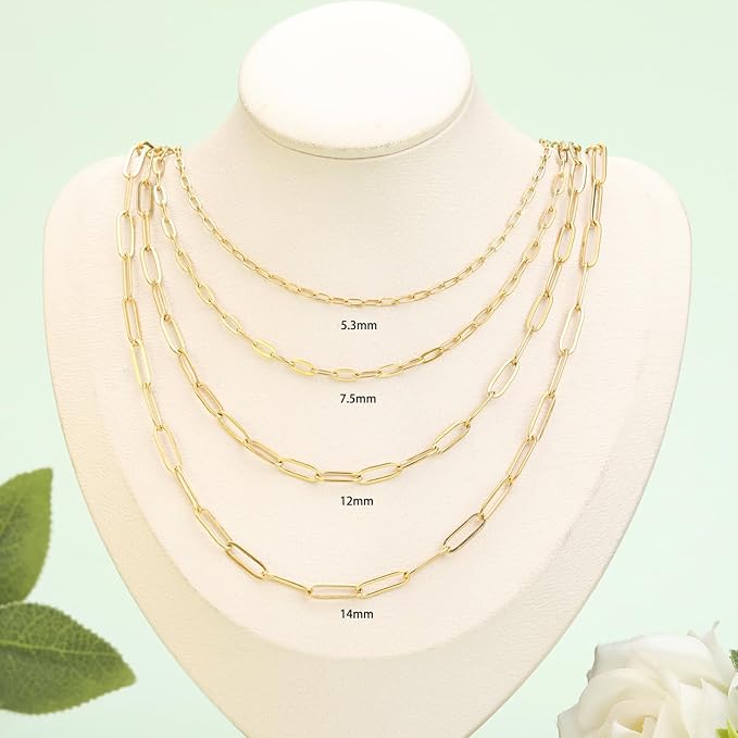 SMYHTGLIF 5 Meters Stainless Steel Paper Clip Chain for Jewelry Making Gold Cable DIY Craft Jewelry Making Chains Bulk with Lobster Clasps and Open Jump Rings