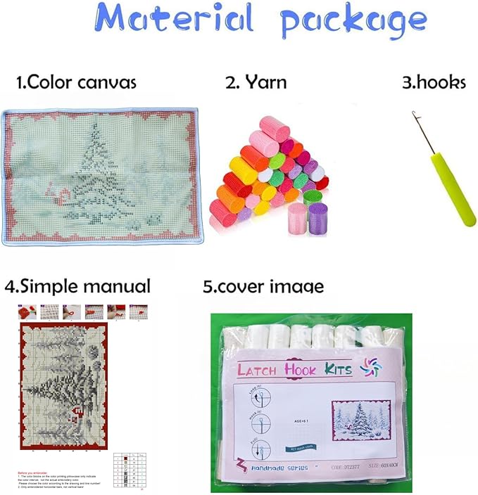 White Snow Christmas Pine Tree Latch Hook Rectangle Rug Kits for Adults Needle Crochet Yarn Kits Embroidery Carpet Hook and Latch Kit Floor Mat Tapestry Christmas Home Decoration 40x60cm(10)