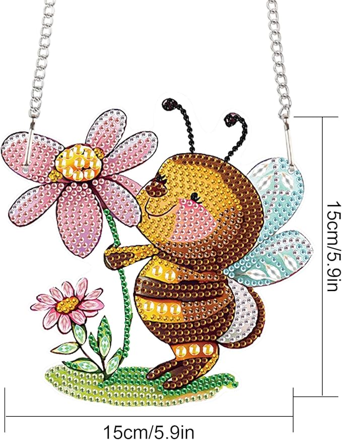 AiYuanzsh 5D Animal Bee Diamond Art Painting Kits Hanging Pendants Wall Art Flowers Point Drill Crystal Diamond Art Window Pendants Home Garden Wall Door Birthday Festival Gifts