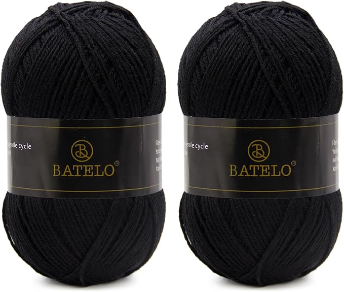 Crochet Yarn Black Amigurumi Yarn 560 Yards, 2 Pack Acrylic Yarn of 150g/5.3oz, 3 Light Worsted Yarn for Crocheting & Knitting