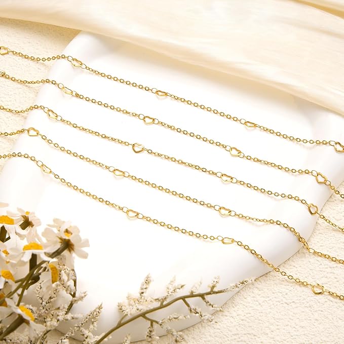 YOUBEIYEE 16.4 Feet Gold Plated Chain for Jewelry Making Stainless Steel Heart Chains Bulk for Women Necklace DIY with Jewelry Accessories