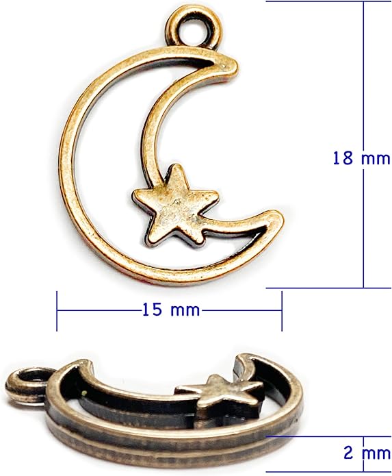 Heather's cf Celestial Beads Moon Charms Pendant Jewelry Making Earrings Necklace Bracelet Kit Findings Jump Rings Lobster Clasp Vintage Finish Plated Non Tarnish Look (Silver Star, 79-150Pcs)