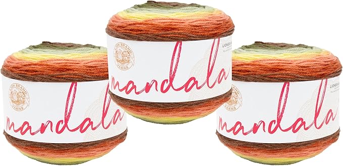 Lion Brand Yarn, Mandala DK Lightweight Yarn for Knitting, Crochet, and Crafts, Sandman, 3 Pack, Self-Striping Acrylic Fiber for Baby Blankets, Multicolor Shawls and Variegated Cardigans