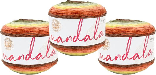 Lion Brand Yarn, Mandala DK Lightweight Yarn for Knitting, Crochet, and Crafts, Sandman, 3 Pack, Self-Striping Acrylic Fiber for Baby Blankets, Multicolor Shawls and Variegated Cardigans