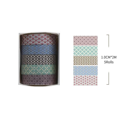 Fantasy Washi Tape Set - 5 Rolls Texture Arts Adhesive Tapes Basic Patterns Decorative Masking Tape Sets for Craft, Kids, Scrapbook, DIY, Gift Wrapping (11-Geometric Harmony)