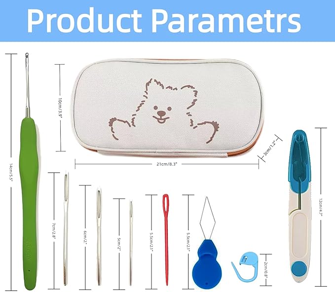 Crochet Hooks,Crochet Hook Set with Case Yarn Accessories,Ergonomic Crochet Hooks with Soft Grip Handles,9 Sizes from 2mm-6mm,Crochet Kit for Beginners DIY Dolls Bags Clothes Blanket(Sloppy Bear)