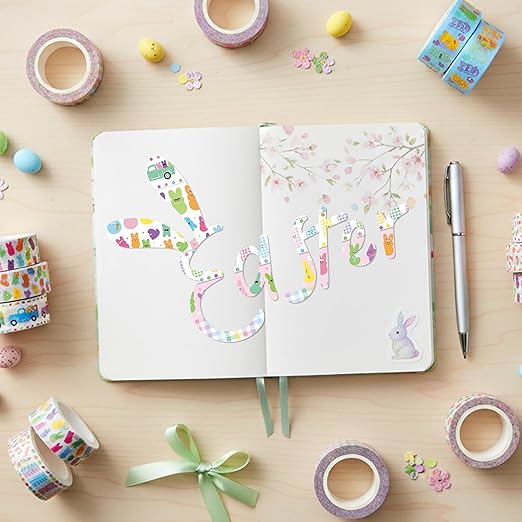 Easter Bunny Washi Tape - 12 Rolls Rabbit Dressed Scrapbook Washi Colored Masking Adhesive Decorative Tape Set School Office Teacher DIY Craft Scrapbooking Junk Journal Journaling Supplies