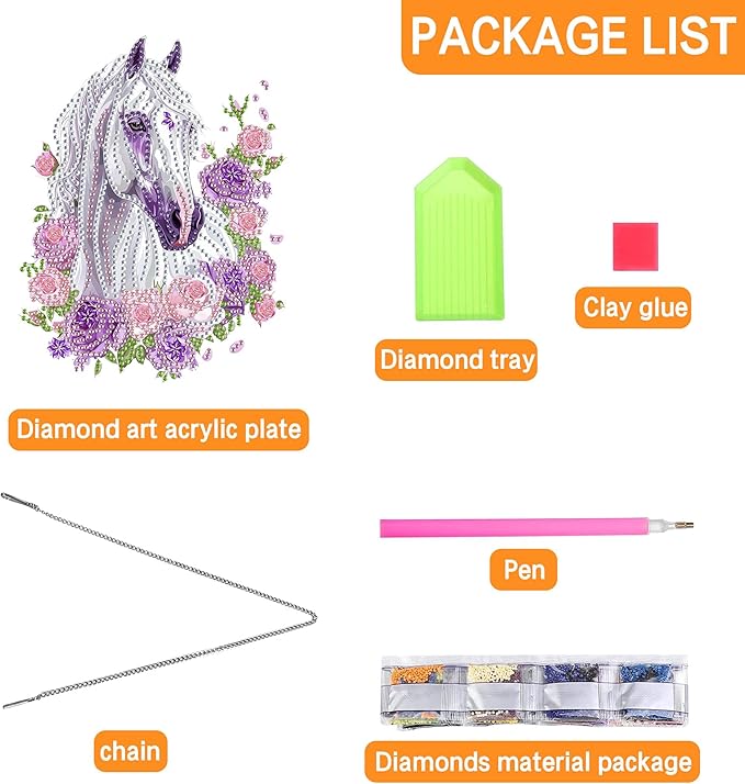 Ginfonr Diamond Painting Kits Hanging Pendant, White Horse Diamond Art Kits for Adults, Special Shaped Rhinestone Animals Diamond Art, Double Sided Home Hanging Kits for Garden Wall Window (8 x 8inch)
