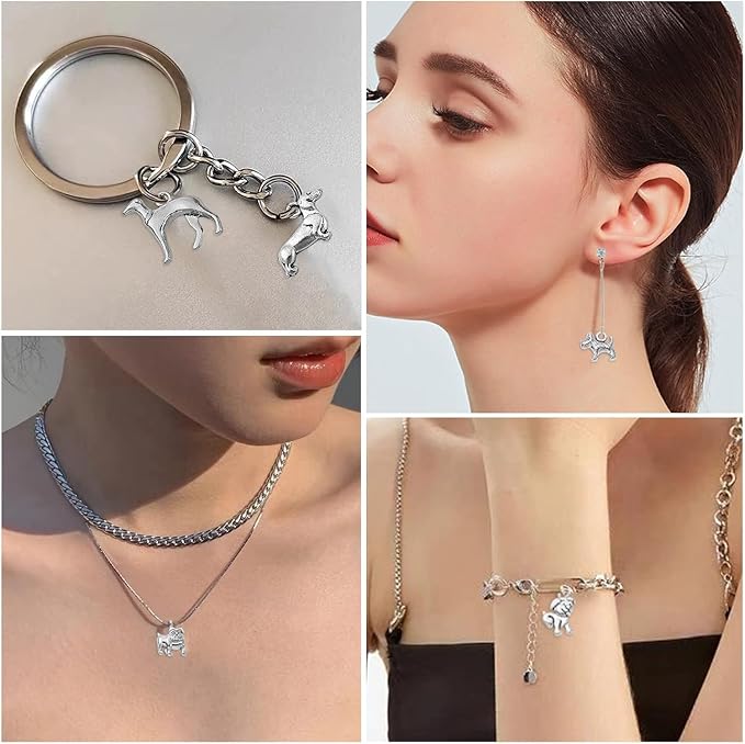 Youdiyla 100pcs Craft Supplies Pet Dog Animals Charms Pendants for Crafting Jewelry Findings Making Accessory for DIY Necklace Bracelet (Antique Sliver)