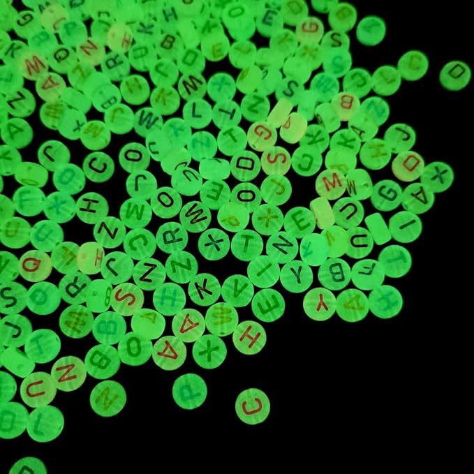 Amaney 600pcs 4x7mm Letter Beads Colorful Letter for Jewelry Making Glows in The Dark