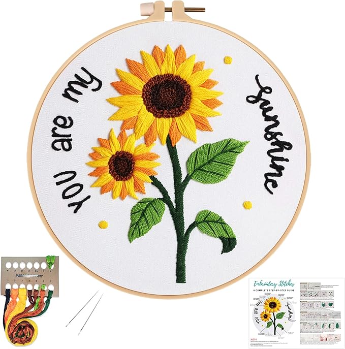 Louise Maelys Embroidery Kits for Beginners,Cross Stitch Kit for Adults,DIY Needlepoint with Sunflower Pattern-You are My Sunshine