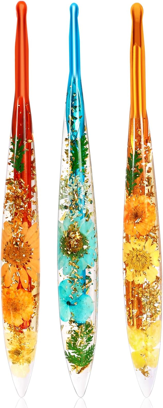 KOKNIT Ergonomic Crochet Hooks Set - 3 Sizes with Floral Resin Handles for Arthritis & Beginners, Comfort Grip for Hand Pain, Extended Soft Handle Design (Multicolor, 5-5.5-6mm)