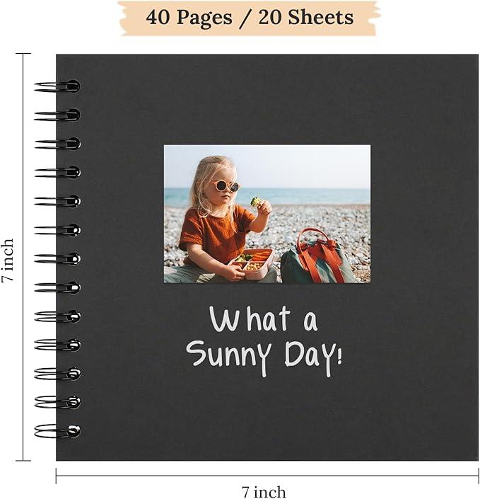 Scrapbook 7x7 Inch DIY Scrapbook Album Hardcover Kraft Paper Scrap Book Photo Albums 40 Pages Perfect for 4x6 / 5x7 Photos Memory Book for Family, Wedding