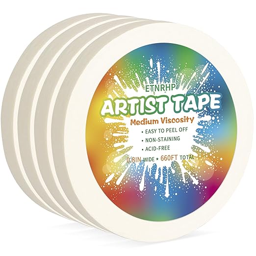 4 Packs White Art Tape Medium Tack Artist Masking Tape Paper Acid Free Tape Watercolor Painters Tape Artists Tape for Drafting Art Watercolor Painting Canvas Framing, 0.8 inch Wide 660FT Long