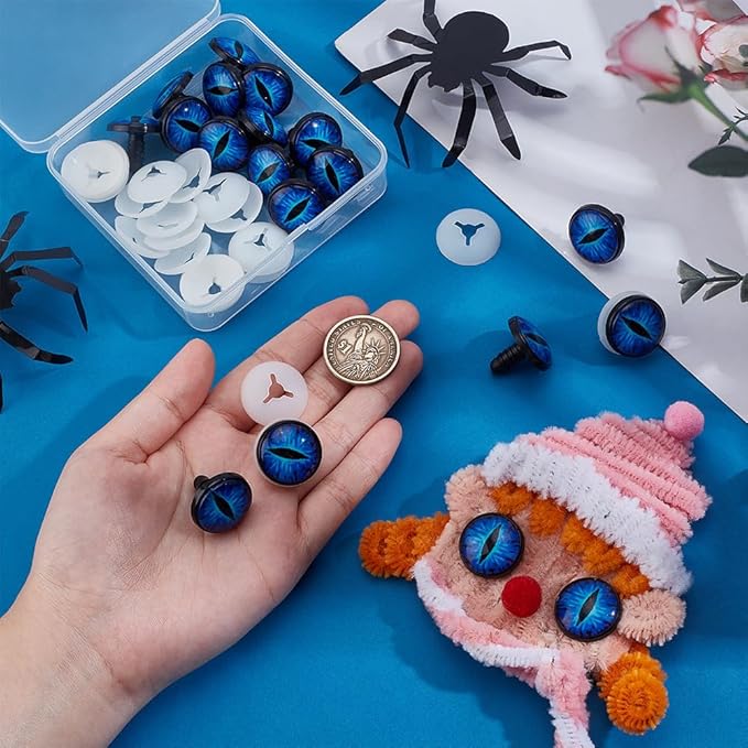 PH PandaHall 20 Sets 22mm Glow in The Dark Safety Eyes, Halloween Luminous Blue Eye Cabochons Plastic Safety Craft Eye Dragon Crochet Eyes with Washers for Crochet Stuffed Animal Teddy Bear Decor