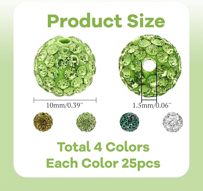St. Patrick's Day Rhinestone Beads for Baseball Necklace-St. Patrick's Day Disco Ball Beads Rhinestone Clay Bead for Earring Jewelry Making,Necklace Bracelet,DIY Craft Supplies(100 pcs Green)