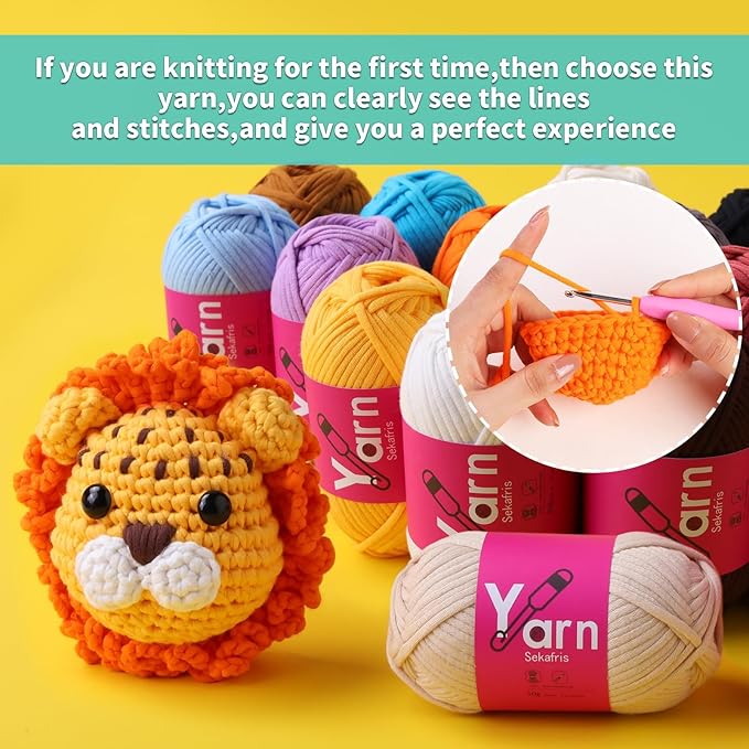 Crochet Yarn with Cotton Yarn for Crocheting - Crochet Knitting Yarns for Beginners with Easy-to-See Stitches - Yarn for Crocheting - Parfait Chunky Yarns -Cotton-Nylon Blend (A1)
