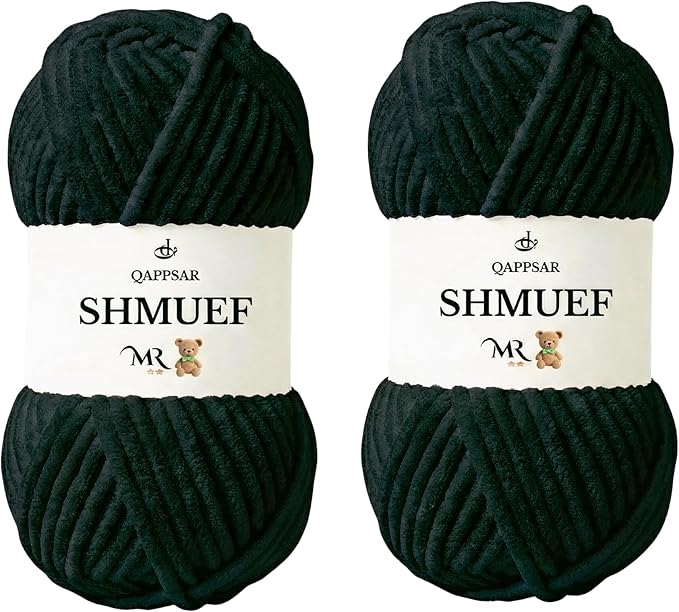 SHMUEF Chenille Yarn 2-Pack – Ultra Soft Velvet Yarn, Super Bulky Weight (5–6 mm), Yarn for Crochet, Amigurumi & Baby Blankets (Black)