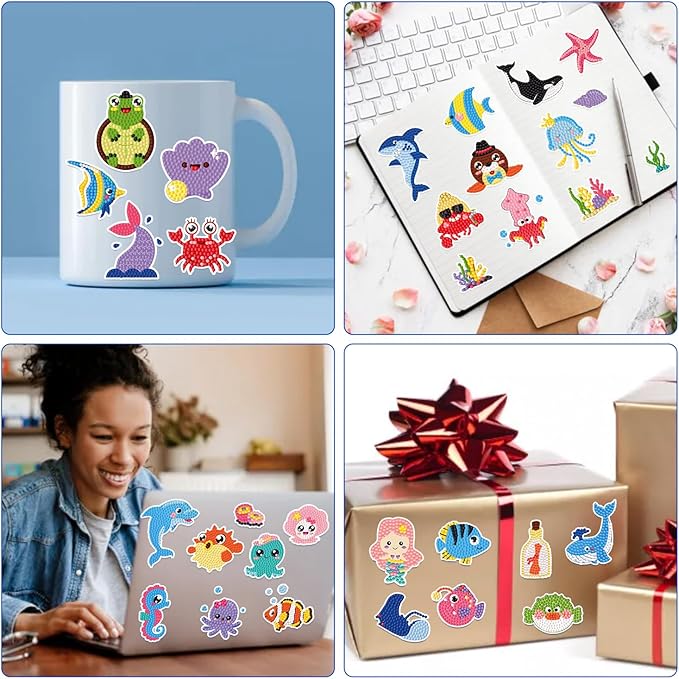 Labeol Diamond Art Kits for Kids Boys and Girls Ages 6-8-10-12 Easy to DIY Creative Diamond Art Sticker Craft by Numbers Kits for Kids and Adult Beginners (sea)