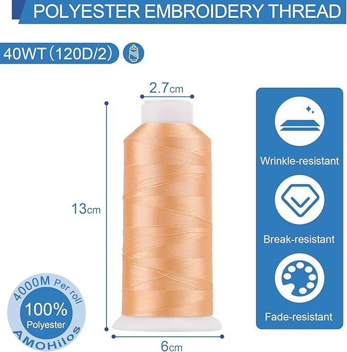 High Tenacity Polyester Embroidery Machine Thread 40WT(120D/2) 4000M Per Spool for Commercial and Domestic Embroidery Machine (Cantalope-1752)