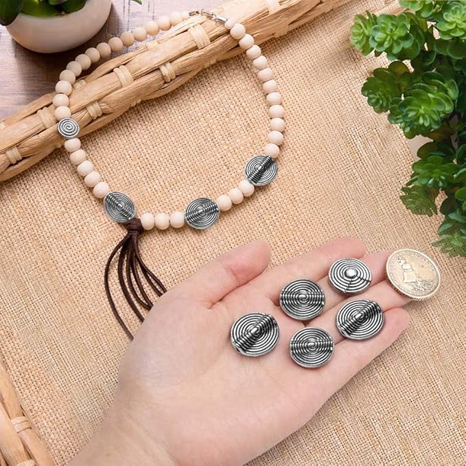 Tibetan Silver Stripe Spacer 15mm Flat Beads for Jewelry Making Supplies Adults Small Seed Bead for Necklace Earring Bracelet Making Kit Bulk 25 Pcs