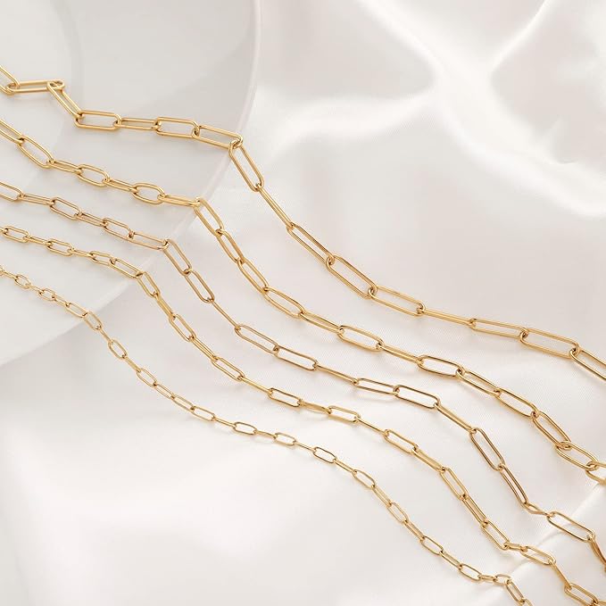 16.4 feet necklace chains for jewelry making, gold plated stainless steel chains bulk for diy necklace bracelet pendant supplies