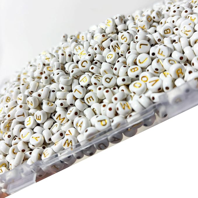 Alphabet Beads A-Z 1300Pcs Letter Beads, Acrylic 4x7mm Round Letter Beads Kits,Black Digit and Colorful Smile Beads for Bracelets Necklaces DIY Jewelry Making (Golden)