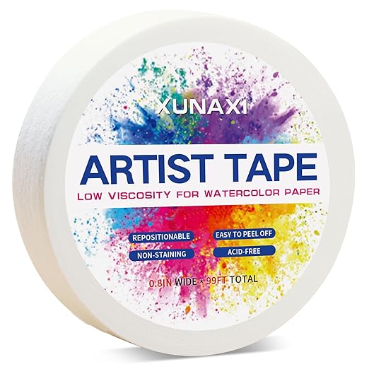 1 Pack Art Tape, Artist Tape for Watercolor Paper Low Tack White Painters Tape for Drafting Art Painting Canvas Framing Acid Free Masking Tape-0.8IN Wide 99FT Long Total