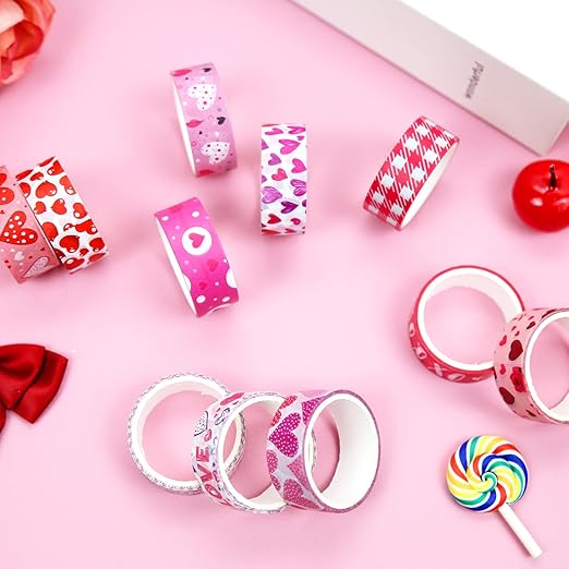 12 Rolls Love Heart Washi Tape Set, Pink Heart Floral Decorative Tape Red Purple XOXO Valentine Masking Tape for Journaling Supplies,Scrapbooking,Wedding Party, Planner,DIY Arts & Crafts
