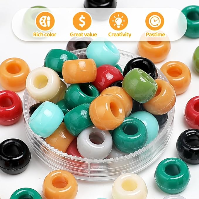 gaganiu pony beads 1100+ pcs – earth tone plastic kandi beads in jar for bracelets, hair braids, jewelry making & diy crafts