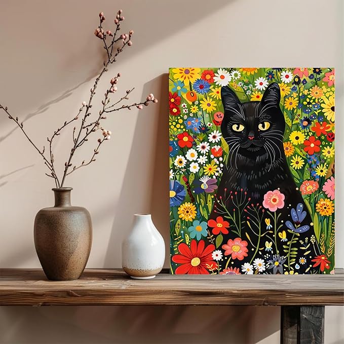 xcemhil Paint by Number Kit for Adults, Cat Paint by Numbers, Cat with Flower Paint by Numbers Kit for Adults Beginner for Gift Home Wall Decor 16x20 inch