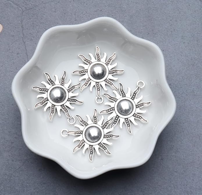 30 Pcs Sun Charms Metal Vintage Celestial Pendants Beads for Jewelry Making Kit Finding Supplies Bracelets Necklace Earring Key Chain DIY Crafting Project