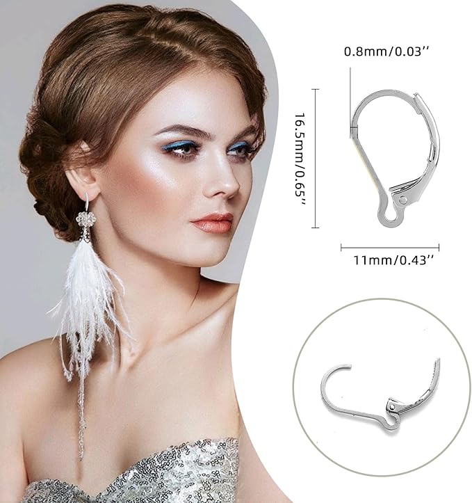 tmmate 100pcs silver filled leverback earring hooks, hypoallergenic french dangle ear wire findings for diy jewelry making, metal earring components (silver)