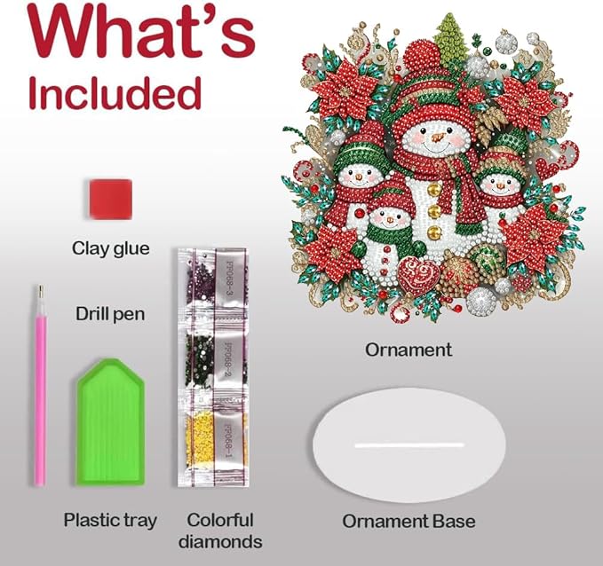 NEGEKFKX Snowman Tabletop Ornament DIY Diamonds Art Painting kit,Christmas Desktop Diamonds Painting Kit for Adult,Acrylic Diamonds Painting Board Kit Ornament, Special Crystal Diamond