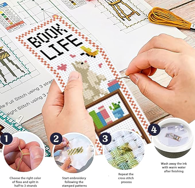 ACRNIGHEET 6PCS Cross Stitch Bookmark Kit for Beginner Bookshelves Stamped Cross Stitch Kits for Adults DIY Embroidery Bookmark Kits Crossstitch Kits Adult with Instructions Hand Craft Gift 11CT