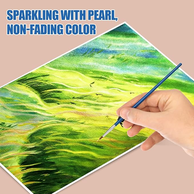 Mini Glitter Watercolor Paint Set with Paper, 24 Colors Shimmer Metallic Watercolour Painting Sets, Solid Pearl Water Color Paints for Adult, Green 1ml Trial Pack(Letter from Spring)