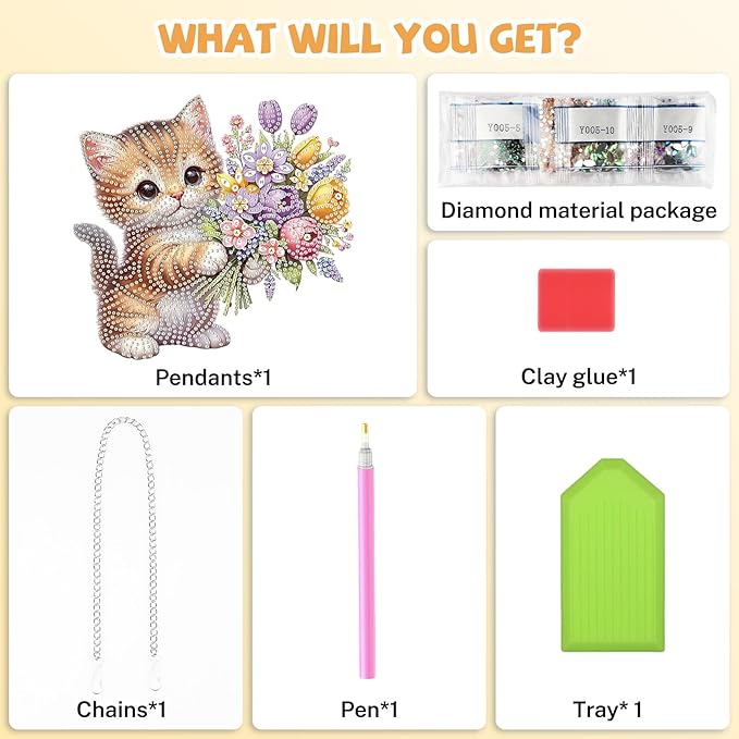 Bowetile Cat Diamond Art Hanging Kits for Adults, Diamond Art Suncatchers Flowers, 5D Special Shape Diamond Painting Pendant Window Ornament Valentine's Day Gifts for Home Wall Decor