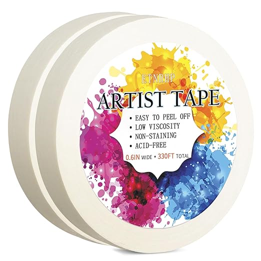 2 Packs White Artist Tape for Watercolor Paper Drafting Art Low Tack Masking Tape Acid Free Painter Watercolor Tape for Painting Canvas Framing, 0.6 inch Wide 330FT Long Total