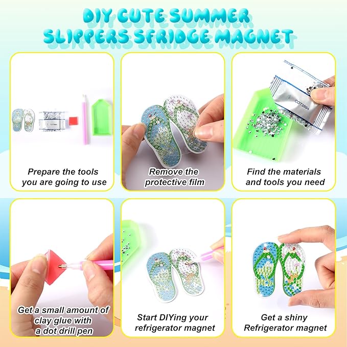 30 Pcs Summer Slipper Diamond Art Painting Magnets Fridge Magnetic Diamond Art Painting Kits Slippers Tropical Hawaiian Fridge Sticker Magnet DIY Craft for Adult Beginner Gifts Toy Home Office Decors