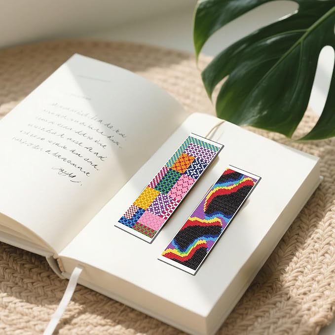 FREEBLOSS 6 Set 11CT Cross Stitch Bookmarks Kit Abstract Color Stamped Cross Stitch Kit DIY Embroidery Bookmark Set with Instruction for Adults Beginners 20x6cm/8x2.4inch