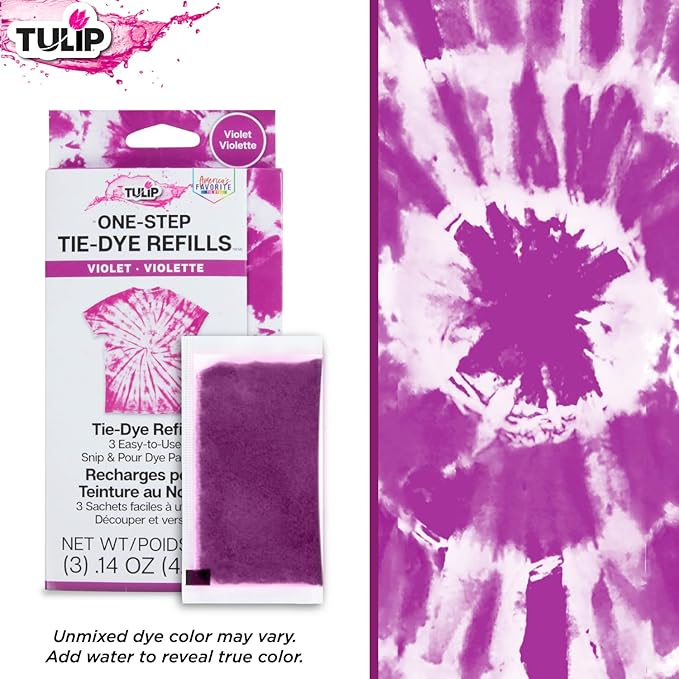 Tulip One-Step Tie-Dye Kit , 3 Fabric Dye Refill Packs, Packs, Violet