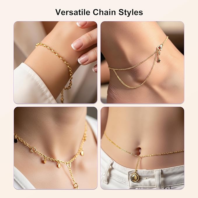 PP OPOUNT Gold Necklace Chains for Jewelry Making, 94.8 Feet 12 Rolls Chain for Jewelry Making DIY Necklace Bracelet Belt Earrings with Open Jump Rings & Lobster Clasps