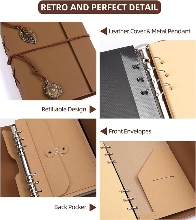 Scrapbook Photo Album 100 Pages, 60 Page Self Adhesive+40 Page Kraft Paper DIY Photo Book for 2x3 3x5 4x6 5x7 Pictures, Leather Memory Book for Wedding Baby Family Travel Birthday Christmas