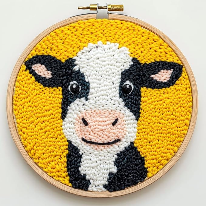 DIY Punch Needle Kits Cartoon Cute Dairy Cow Embroidery Punch Needle Starter Craft with Hoop Easy for Beginners for Festival t and Decoration 20x20cm-2