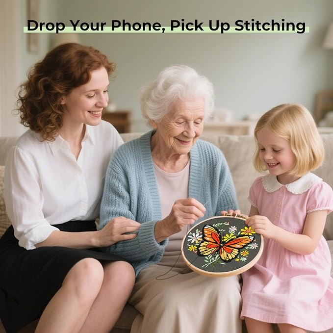 htvront embroidery kit for beginners, butterfly embroidery kits with step-by-step video tutorials only 6 stitches, beginner embroidery kit for adult, needlepoint kits for adults with stamped patterns