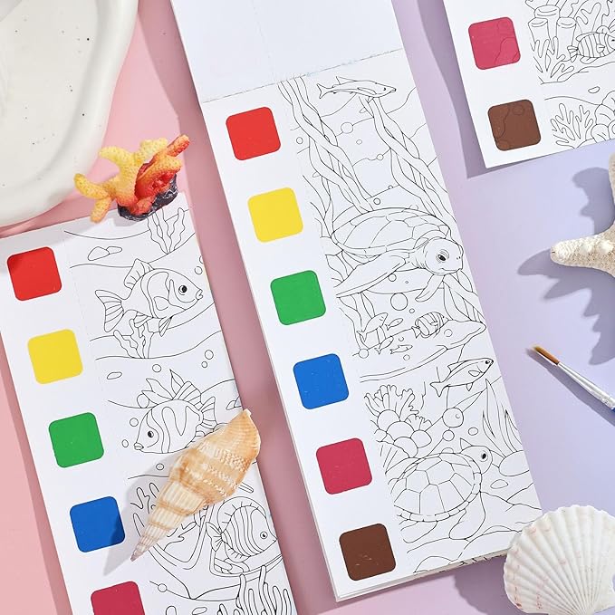 Women's Mini Paint with Water Coloring Book, 12 Pages Sea World Small Coloring Books for Adults to Relax and Relieve Anxiety,Color Painting Kit Art Craft,Gift for Mother's Day,Birthdays,Anniversaries