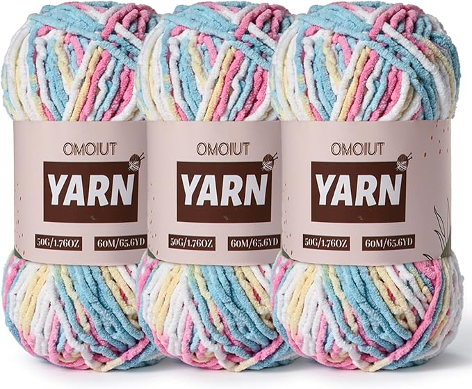 3 Packs Plush Chenille Chunky Crochet Yarn - Baby Yarn for Crocheting Soft - Velvet Yarns Knitting for Blankets Crafts - Fluffy Amigurumi Yarns 150g / 196.8yds (3 Candy Color)