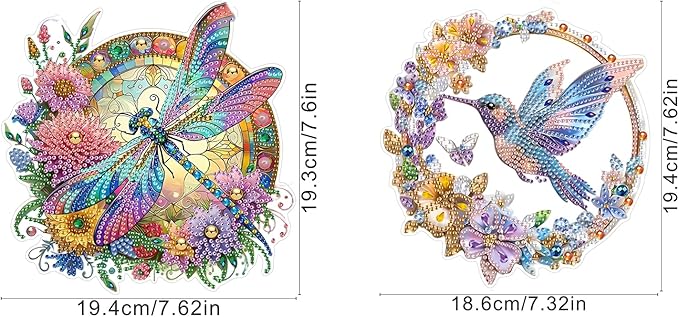 AIBOERL Diamond Art Hanging Kit for Adult,Special Shaped Rhinestone,Double Sided 5D DIY Acrylic Diamond Art Painting Window Pendants Home Garden Wall Hanging Kits Hanging Ornament (2 Pack)