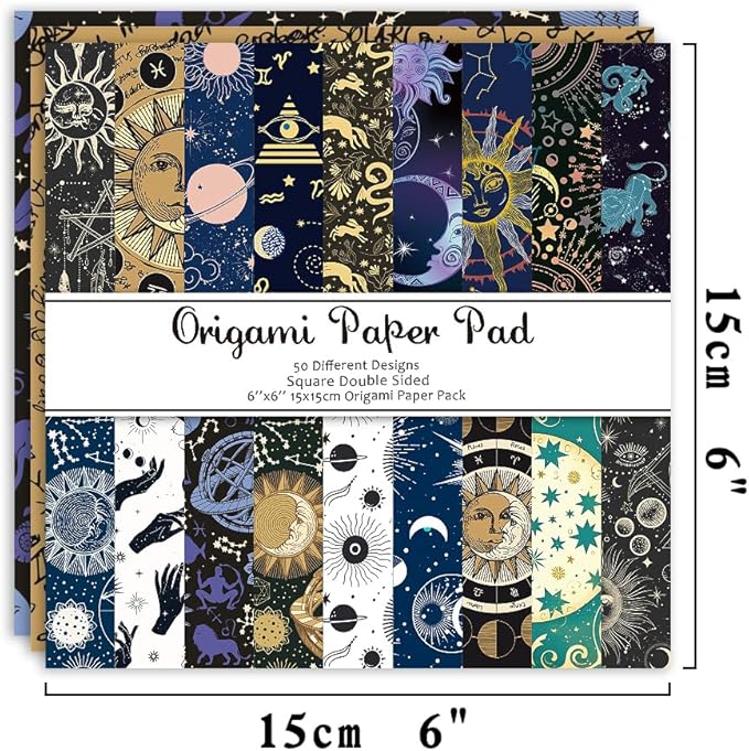 Origami Paper Kit 50 Sheets 70GSM 6 Inch Square Double Sided Color 50 Vivid Japanese Washi Chiyo Colors for Hand Crafts Origami Paper Arts Creativity.Constellation